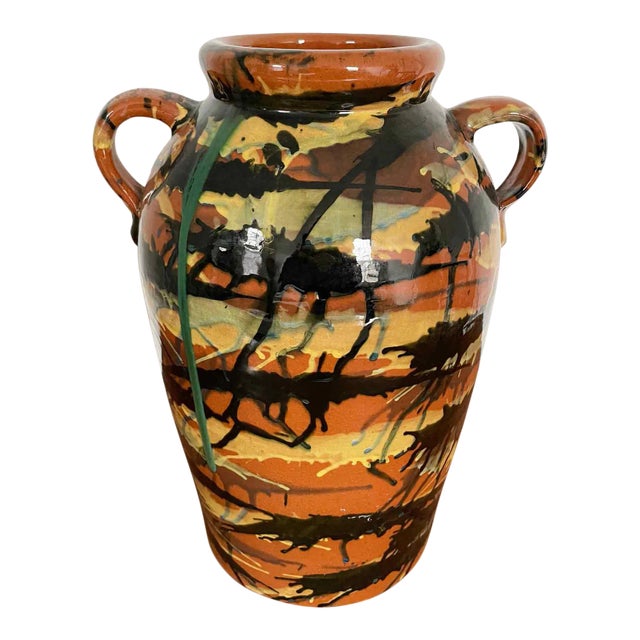 Terracotta Hand Painted and Glazed Urn For Sale