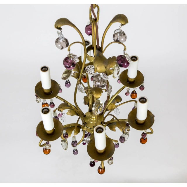 1940s 1940s Gilt Purple & Amber Fruit Crystal Chandelier For Sale - Image 5 of 12
