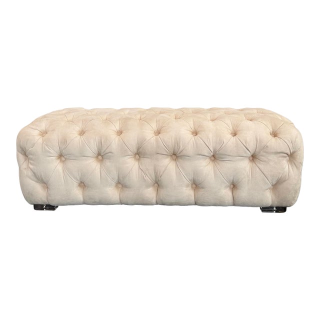 Tufted Ultra-Suede Bench With Lucite Feet by Shlomi Haziza for H Studio For Sale