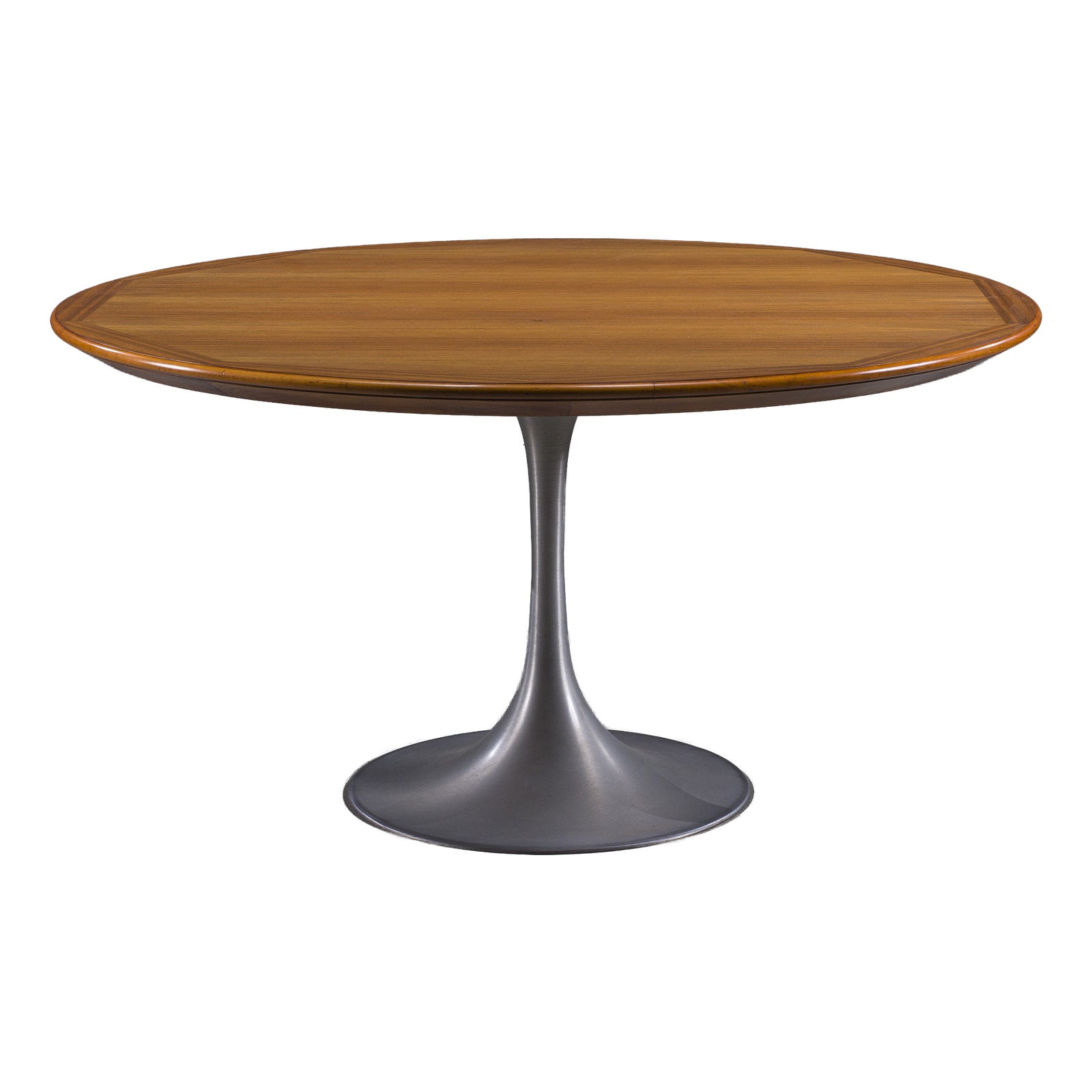 Round Walnut Dining Table with Tulip Pedestal Base, 1960s | Chairish