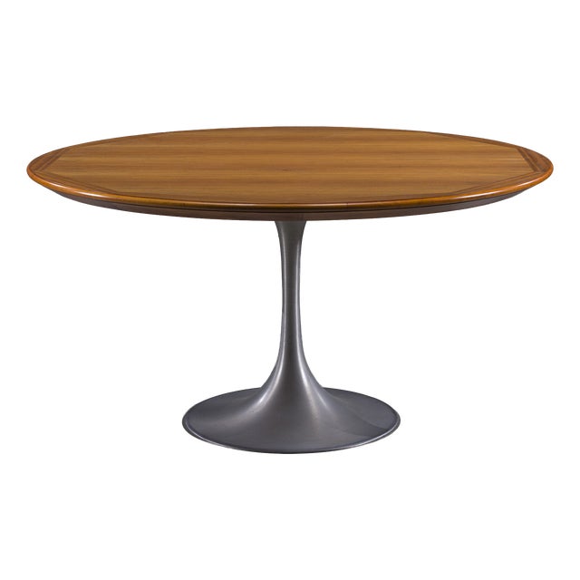 Round Walnut Dining Table with Tulip Pedestal Base, 1960s For Sale