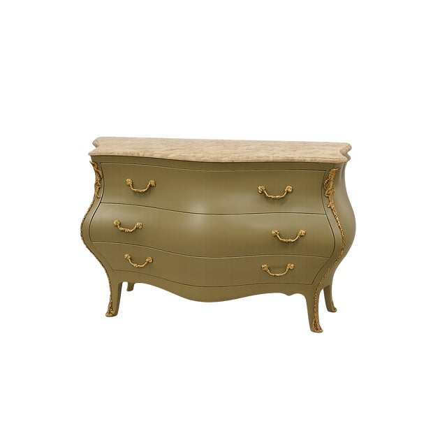 20th Century Italian Bombay Chest With Travertine Top and Gilt Brass Hardware For Sale - Image 4 of 4
