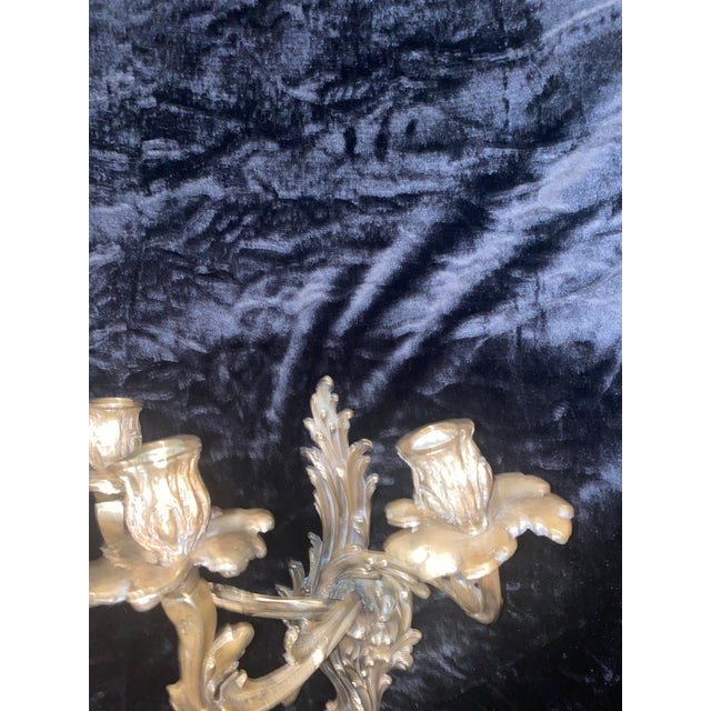 1920s Bronze Sconces Baroque Rococo Louis XV French Style Acanthus Leaf Forms 3 Candle Burning For Sale In Miami - Image 6 of 10