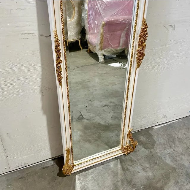 Baroque Baroque Style White Mirror With Gold Details For Sale - Image 3 of 4