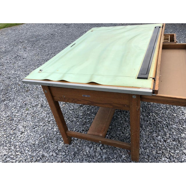 Vintage Industrial Wood Drafting Table With Tilt Top by Mayline | Chairish