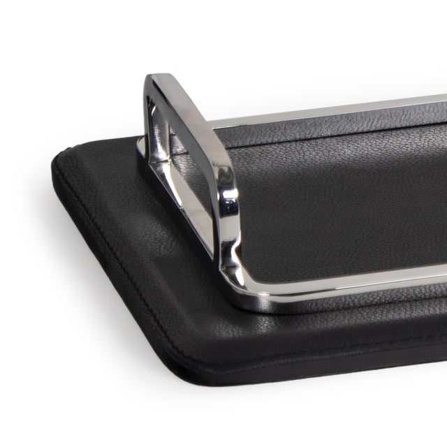 Contemporary Greyson Leather Rectangle Tray Small, Polished Nickel For Sale - Image 3 of 5