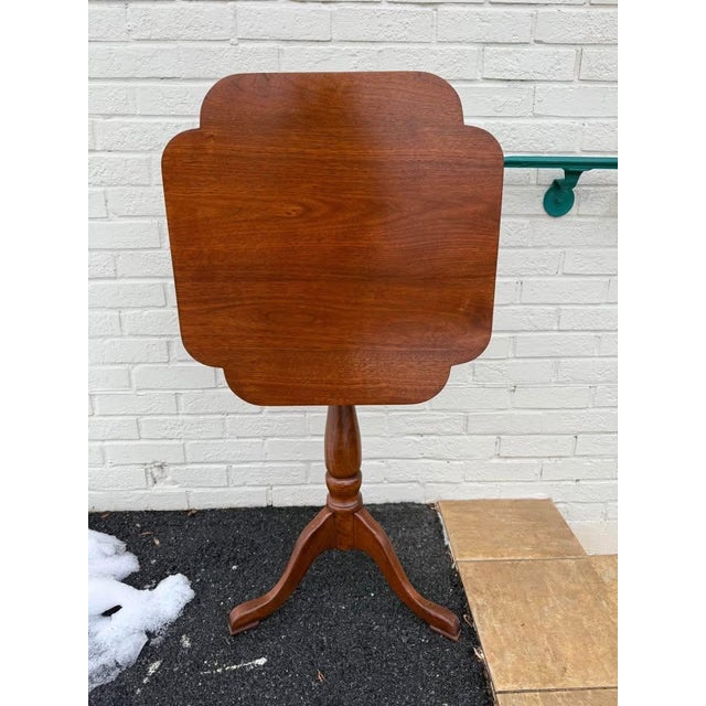 Wood Clore Furniture Queen Anne Style Solid Walnut Cloverleaf Tripod Leg Candle Stand Table For Sale - Image 7 of 11