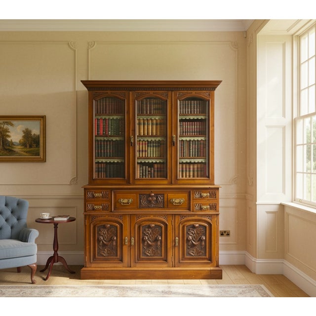 A good quality mid/late Victorian period secretaire library bookcase. Well constructed in solid walnut and fitted with...