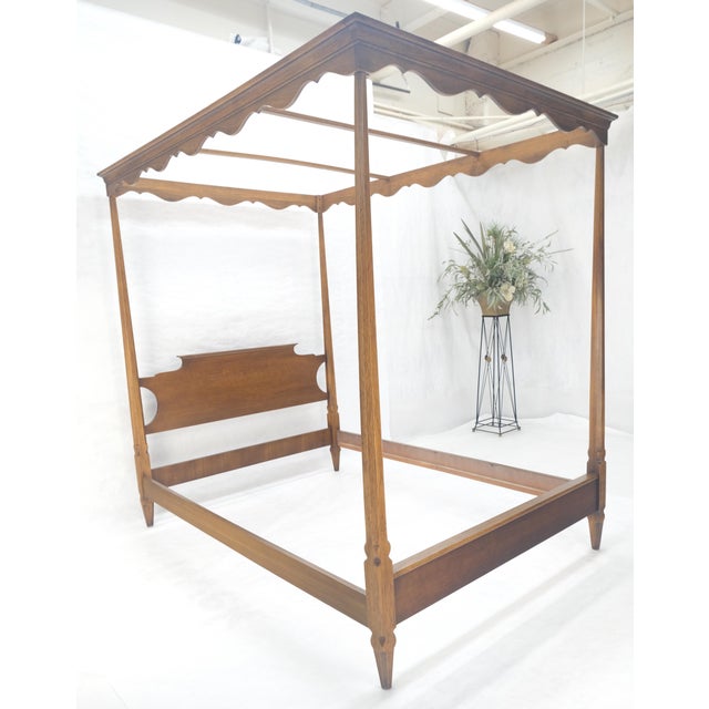 Traditional Antique c1940s Wooden Four-Poster Queen Size Canopy Bed Frame Mint For Sale - Image 3 of 18