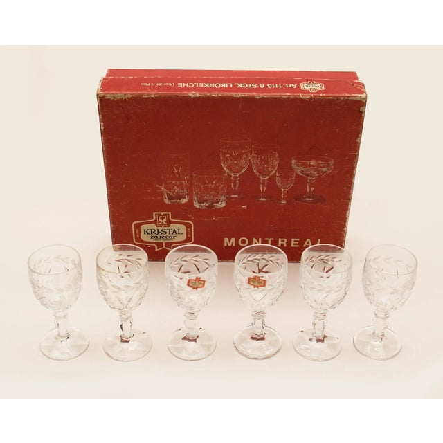 American Pre-1976 Crystal Liqueur Glasses Set of 6 in Box by Zaječar for the Olympic Games in Montreal For Sale - Image 3 of 12