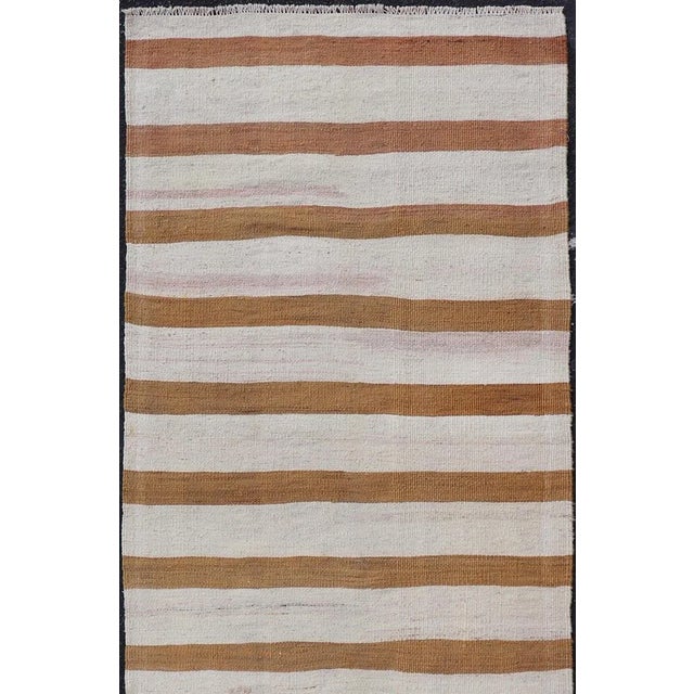Mid 20th Century Vintage Turkish Kilim Rug With Horizontal Stripes in Brown and Cream For Sale - Image 4 of 11