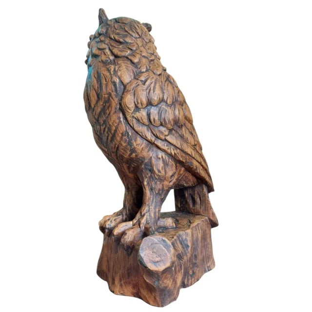 Brown Vintage Hand-Carved Wood Owl, 1920s For Sale - Image 8 of 12