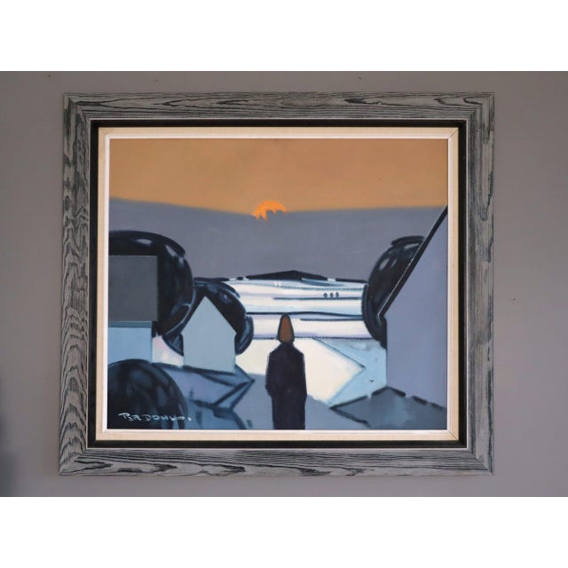 WINTER LIGHT AT DUSK Size: 30.7 x 34.8 inches (including frame) Oil on canvas An evocative mid-century modernist landscape...