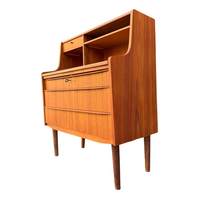 Teak Secretary Desk with Mirror and Lock, Denmark For Sale