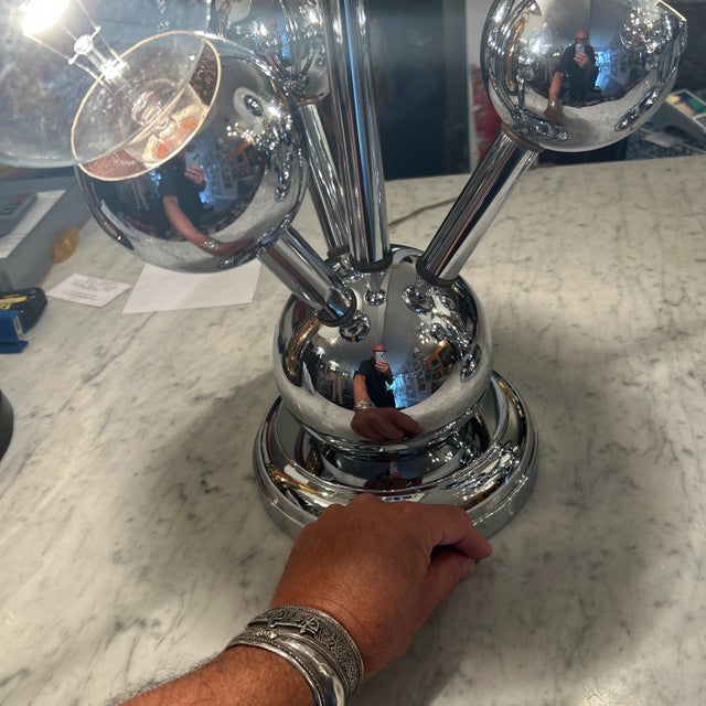 Metal Vintage 1970s Atomic Chrome Lamps a Pair For Sale - Image 7 of 12