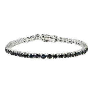 925 Sterling Silver 11.4 Carat Blue Sapphire Tennis Bracelet- Elegant Fine Jewelry For Sale
