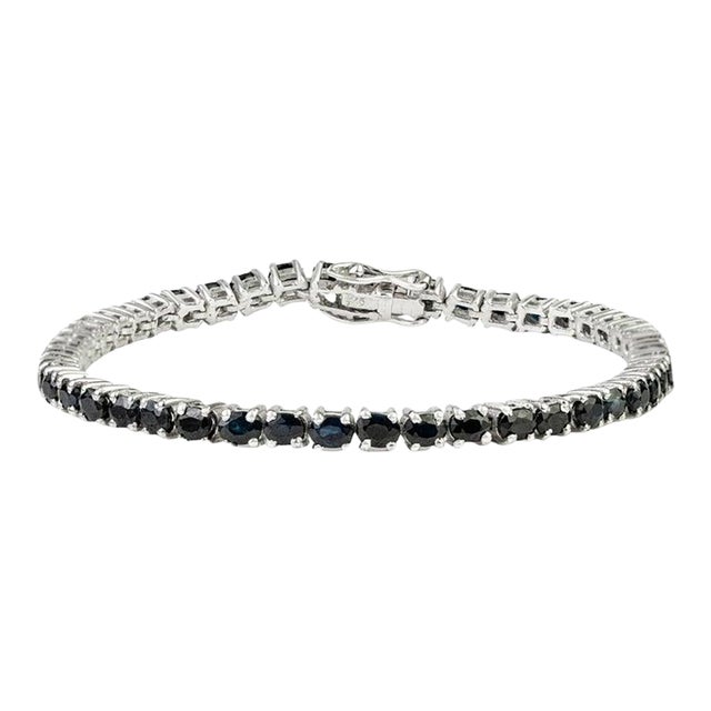 925 Sterling Silver 11.4 Carat Blue Sapphire Tennis Bracelet- Elegant Fine Jewelry For Sale