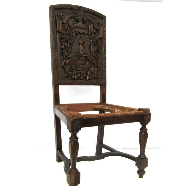 Wood Carved Tall Renaissance Revival Side Chairs - a Pair For Sale - Image 7 of 7