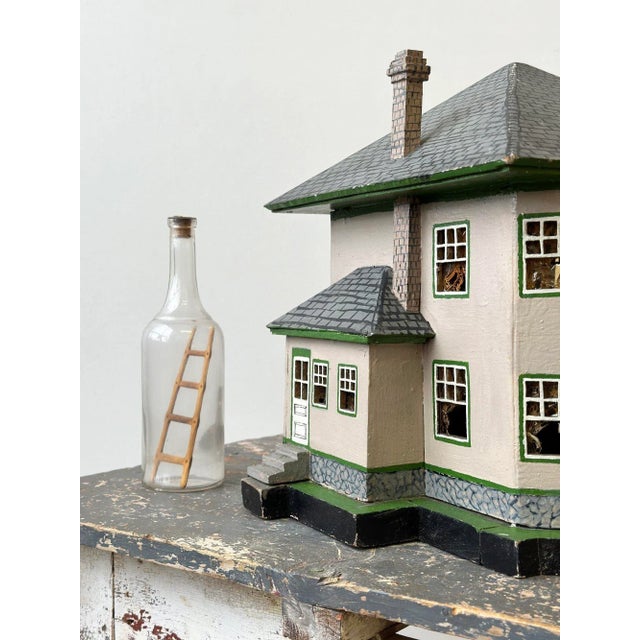 Vintage Folk Art Model American "Foursquare" Style Home, Circa 1940s. Constructed from plywood, pine, and fully hand-...