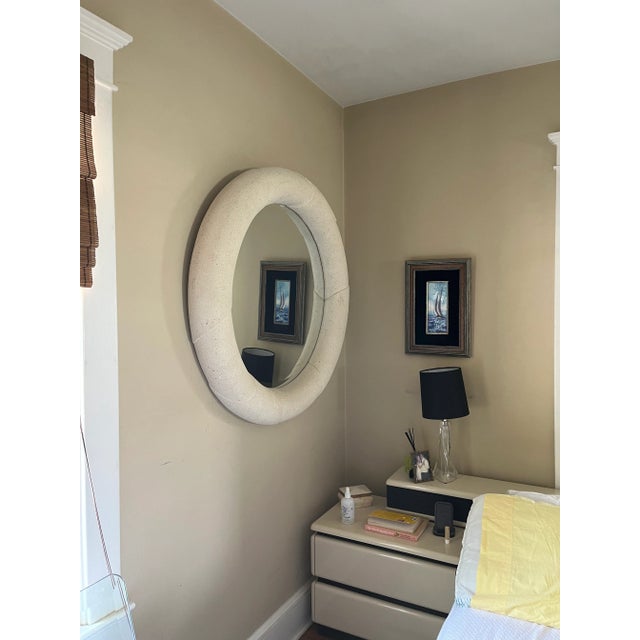 Alabaster Karl Springer Style Textured Plaster Round Mirror For Sale - Image 8 of 8