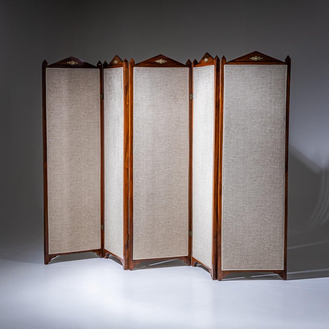 Beige Five-Panel Screen in the Empire Style, 19th Century For Sale - Image 8 of 10