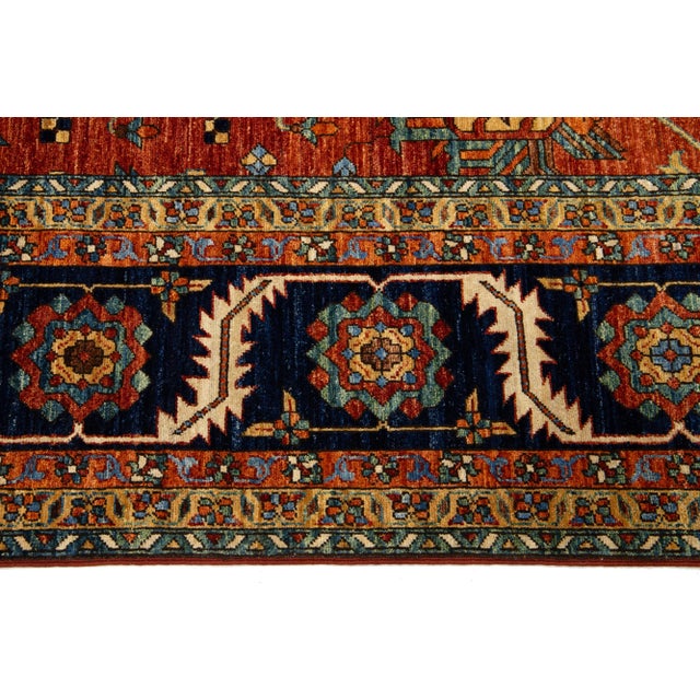 Room Sized Modern Serapi-Style Wool Rug in Rust- Red With Allover Floral Design For Sale - Image 9 of 9