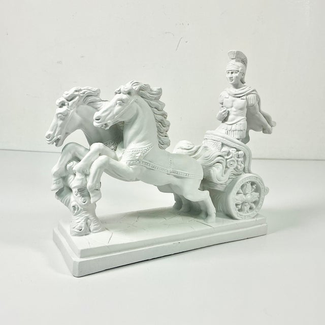 1970s Vintage Roman Empire Hellenistic Charioteer and Two Horse Chariot Plaster Sculpture. For Sale - Image 4 of 13