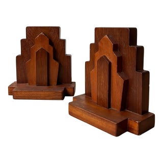1930s Solid Wood Art Deco Bookends- a Pair For Sale