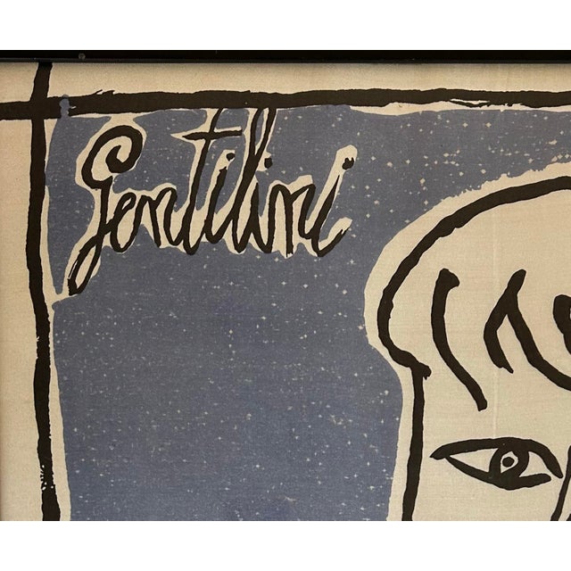 Printmaking Materials Vintage Framed Abstract Portrait of Woman Lithograph on Fabric by Franco Gentilini (1909-1981) For Sale - Image 7 of 8