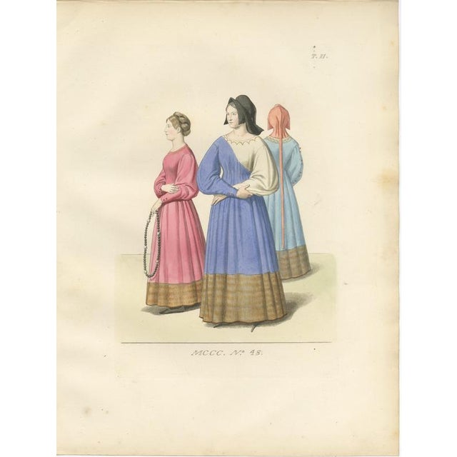 Mercuri, Medieval Women Costume Plate, Hand-Colored Print, 1845 For Sale - Image 3 of 9