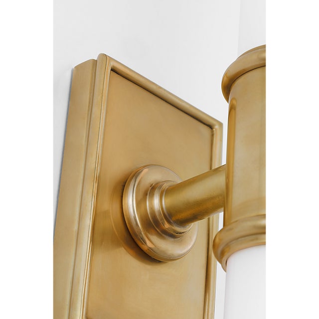 Traditional Chapman & Myers for Visual Comfort Signature Owen 22" Double Bath Light in Antique-Burnished Brass with White Glass For Sale - Image 3 of 8