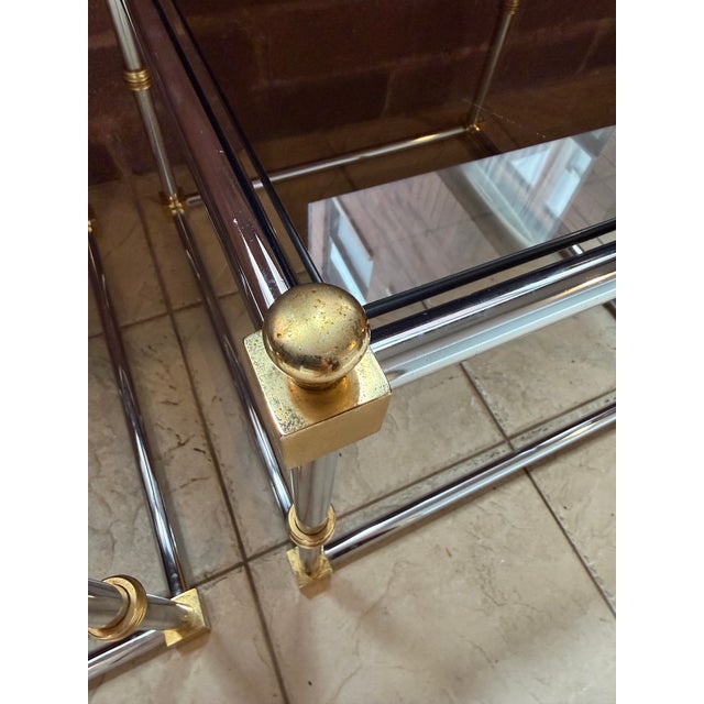 Metal Vintage 1970s Maison Jansen Chrome, Brass & Smoked Glass End Tables, Italian Modern For Sale - Image 7 of 7