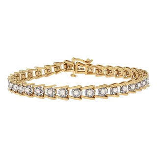 14K Yellow Gold Plated .925 Sterling Silver 2.00 Cttw Miracle Set Diamond Wave Link Bracelet - Size 7.25" For Sale