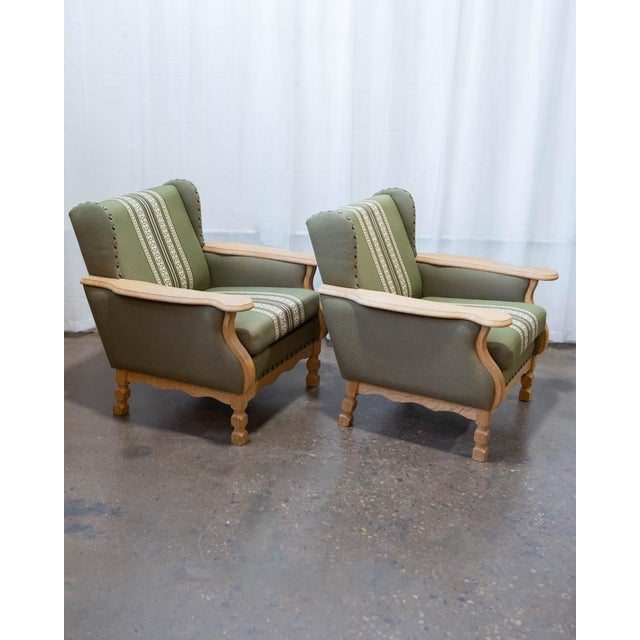 Wood Pair of Attributed to Henning Kjærnulf Danish Oak Lounge Chairs With Ottoman, C. 1960s For Sale - Image 7 of 18