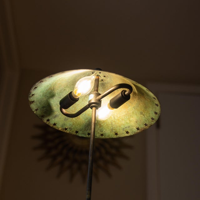 Vintage Verdigris Copper Alloy Brutalist Star Table Lamp For Sale In Sacramento - Image 6 of 11