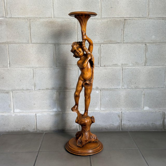 Wood Vintage Italian Carved Wooden Cherub Pedestal Column from Artigianato Italiano, 1960s For Sale - Image 7 of 10
