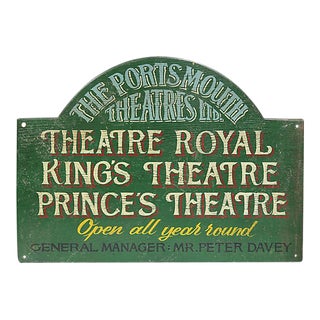 Vintage English Painted Wood Theatre Sign For Sale