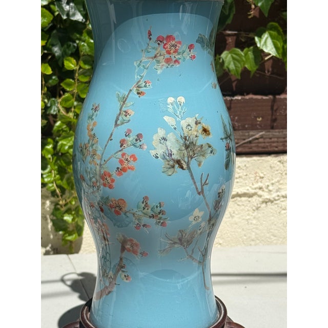Textile 1960s Chinese Painted Lamp With Custom Made Silk Velvet Shade. For Sale - Image 7 of 12
