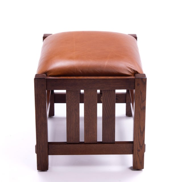 L. & J. G. Stickley Footstool Leather Oak Mission Art & Crafts For Sale In Philadelphia - Image 6 of 10