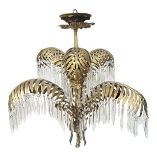 French Mid-Century Modern Brass "Palm Tree" Chandelier For Sale