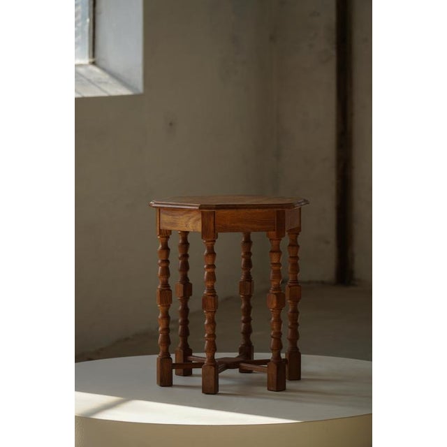 Mid-Century Modern Danish Hexagon Side Table in Oak with Turned Legs, 1950s For Sale - Image 10 of 18