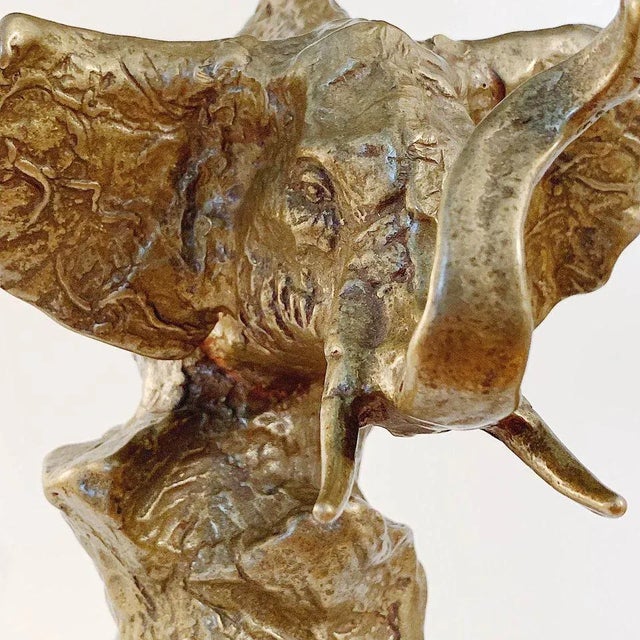 Mid Century Brutalist Vintage Elephant Bust Sculpture in Brass and Aluminum