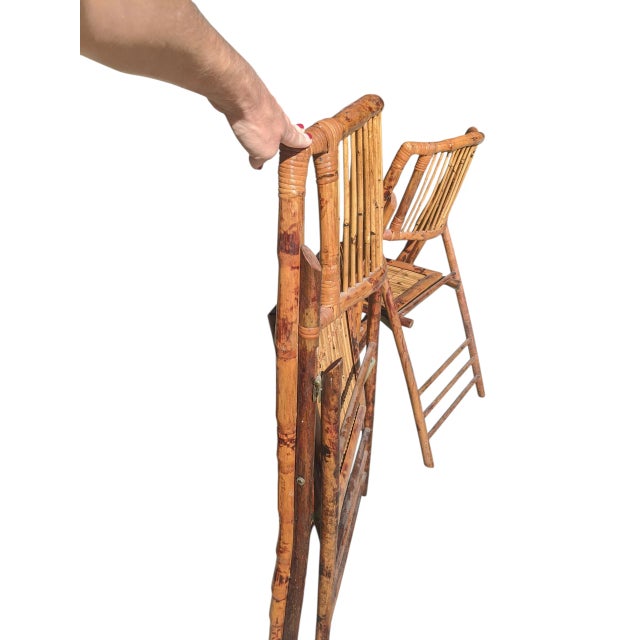 Vintage Coastal Burnt Bamboo Folding Chairs- A Pair For Sale - Image 13 of 13