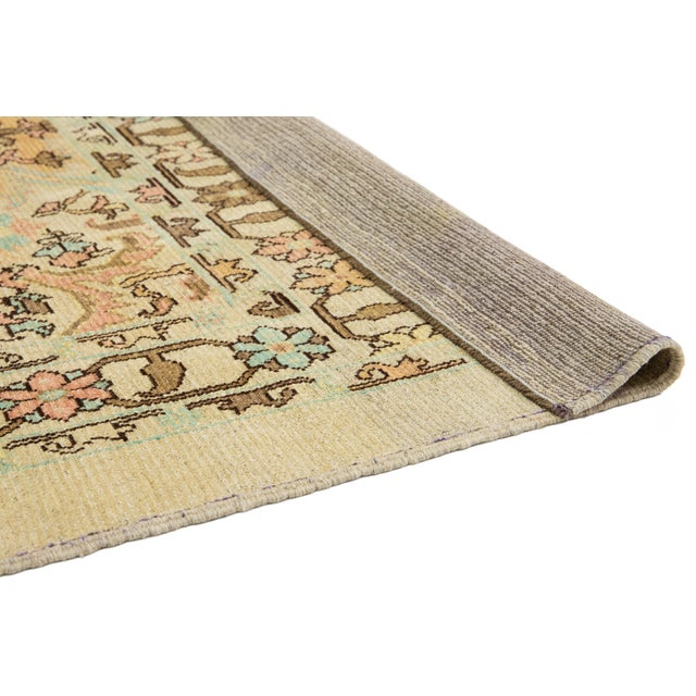 Contemporary Revival Wool Rug Handmade in Tan With Allover Floral Pattern For Sale - Image 4 of 11