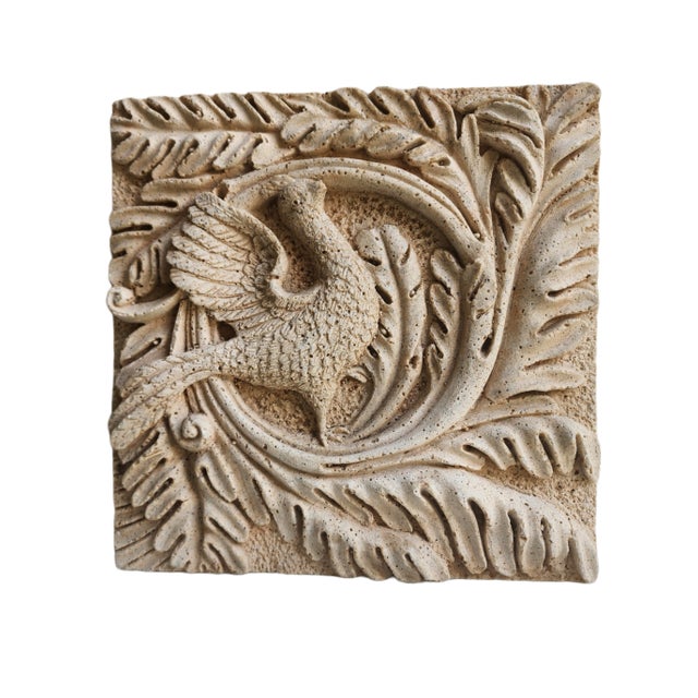 Vintage Ornamental Carved Stone Peacock Plaque For Sale - Image 4 of 4