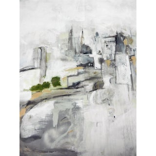 Large Abstract Grey Black Urban Cityscape Painting Titled ‘New York, Encroachment’ by Michele Zuzalek For Sale