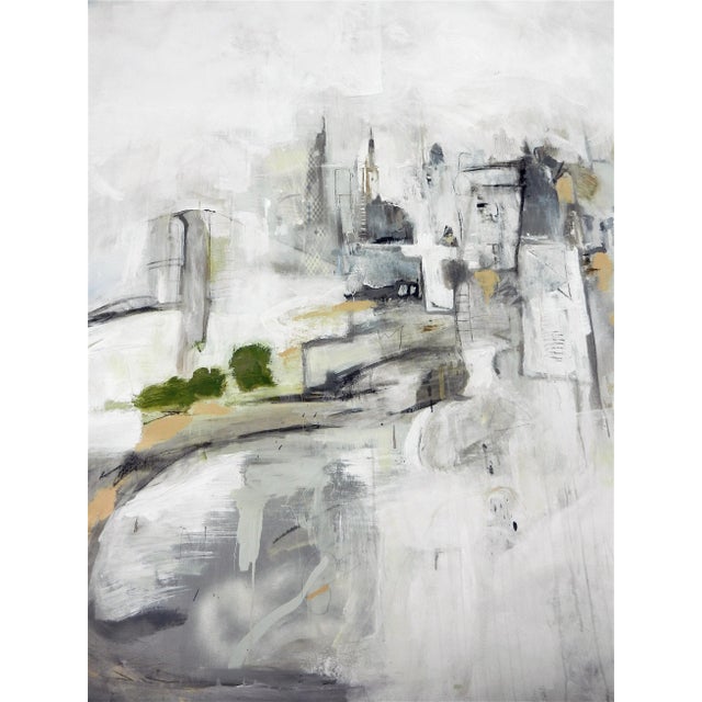 Large Abstract Grey Black Urban Cityscape Painting Titled ‘New York, Encroachment’ by Michele Zuzalek For Sale