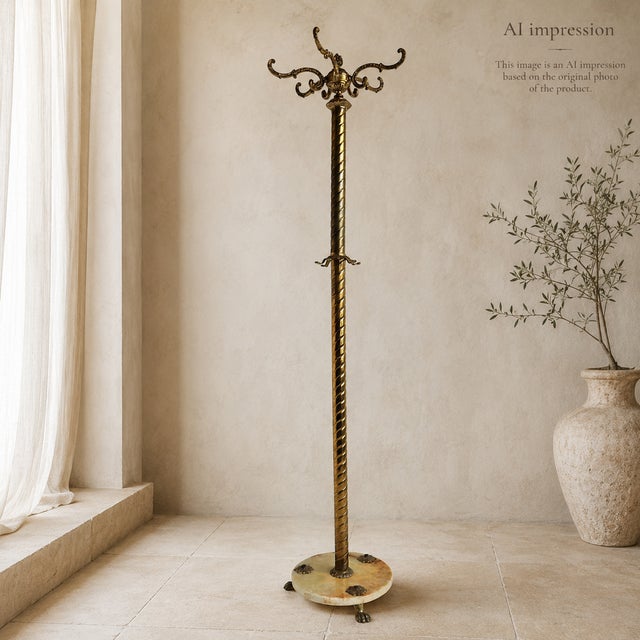 Italian Hollywood Regency Brass and Marble Hall Tree Coat Rack with Twisted Column, 1950s For Sale - Image 11 of 14