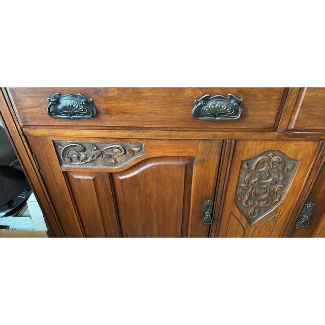 1920s 1920s Edwardian Mirror Back Carved Hardwood Buffet Sideboard For Sale - Image 5 of 7