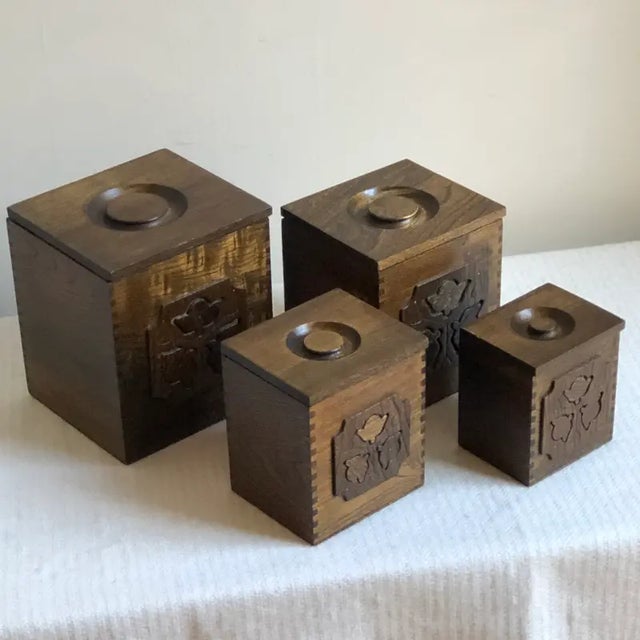 1976 Sears Roebuck & Co. Carved Wood Kitchen Canisters- Set of 4 For Sale - Image 12 of 12